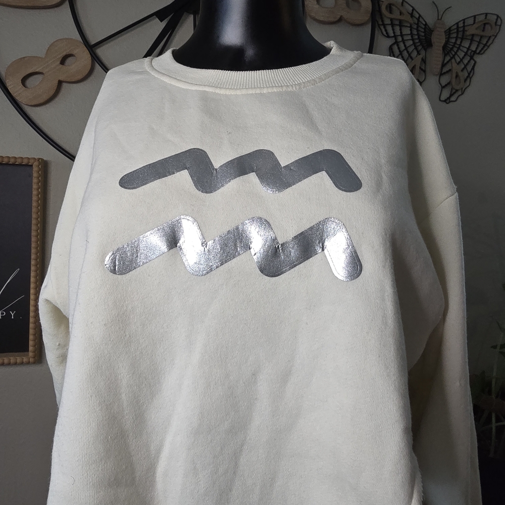 Aquarius Glitter Crop Sweatshirt w/ Fringe | Size Small | Forever 21